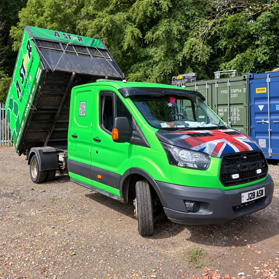 A Star tipper van with its body raised, ready to unload